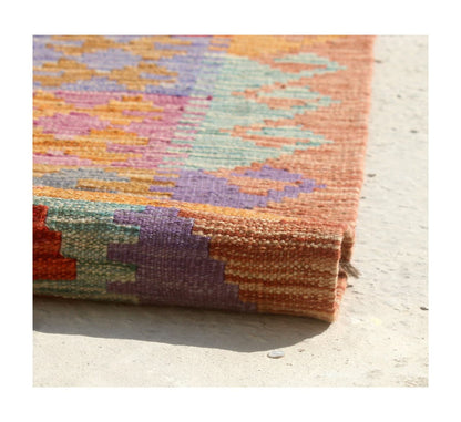 Tappeto Kilim Kaudani Afghan fatto a mano multicolore 297x204cm