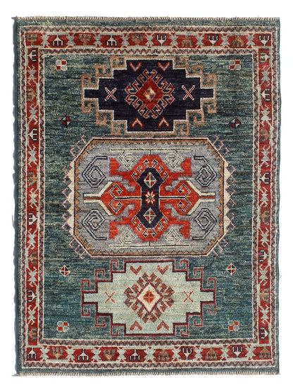 Classic Kazak carpet, Green, handmade, 177x122cm