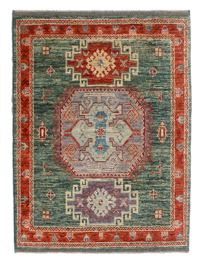 Classic Kazak carpet, Green, handmade, 196x148cm