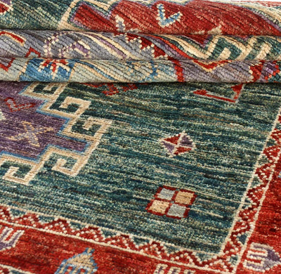 Tappeto Kazak Classico, Verde, fatto a mano, 196x148cm