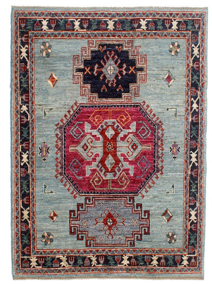 Classic Kazak carpet, Light Blue, handmade, 230x178cm