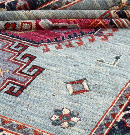 Classic Kazak carpet, Light Blue, handmade, 230x178cm