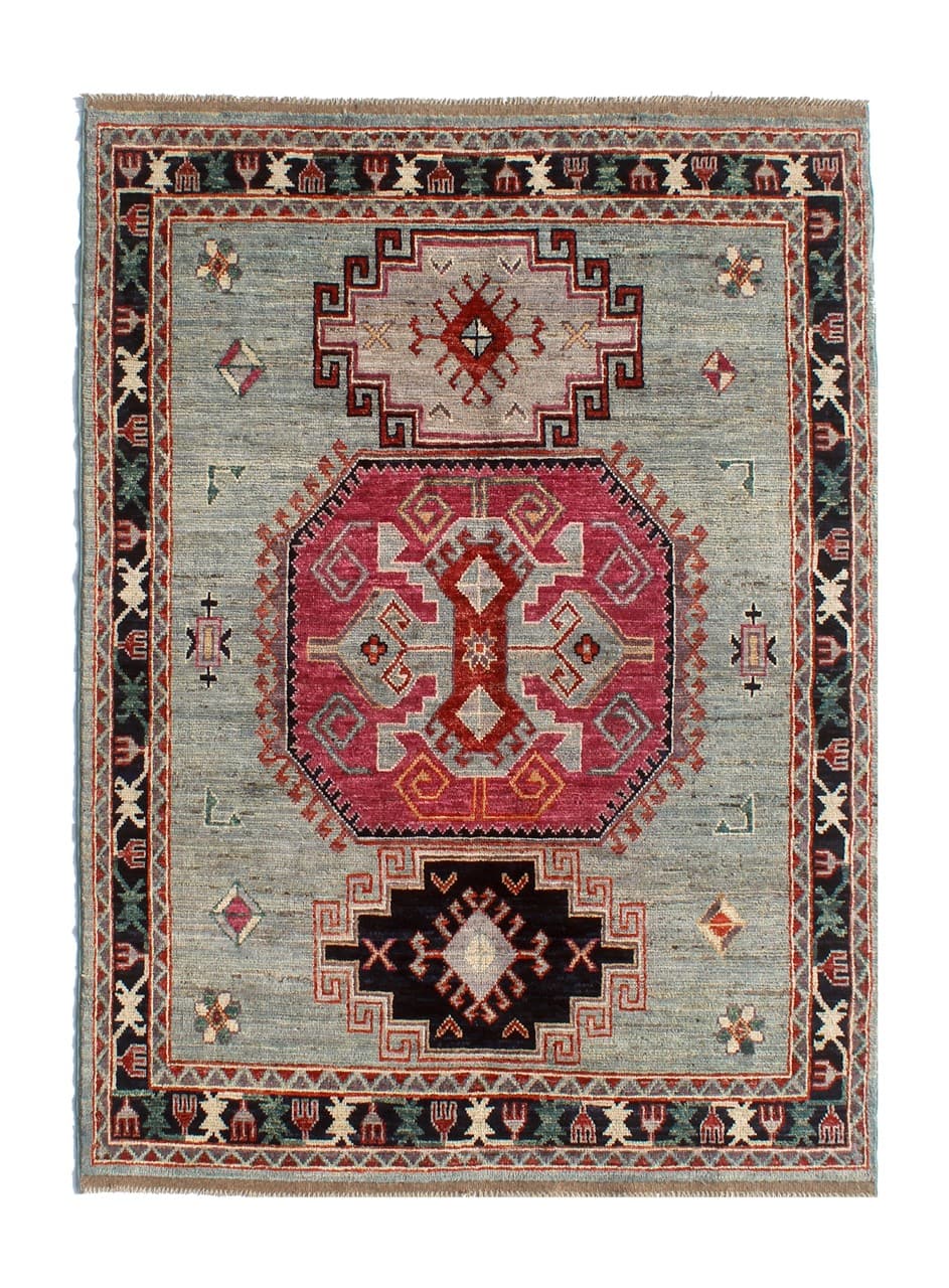 Classic Kazak carpet, Light Blue, handmade, 240x175cm