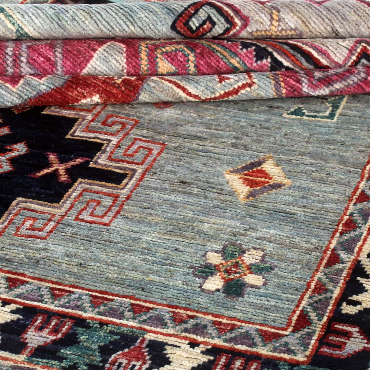 Classic Kazak carpet, Light Blue, handmade, 240x175cm