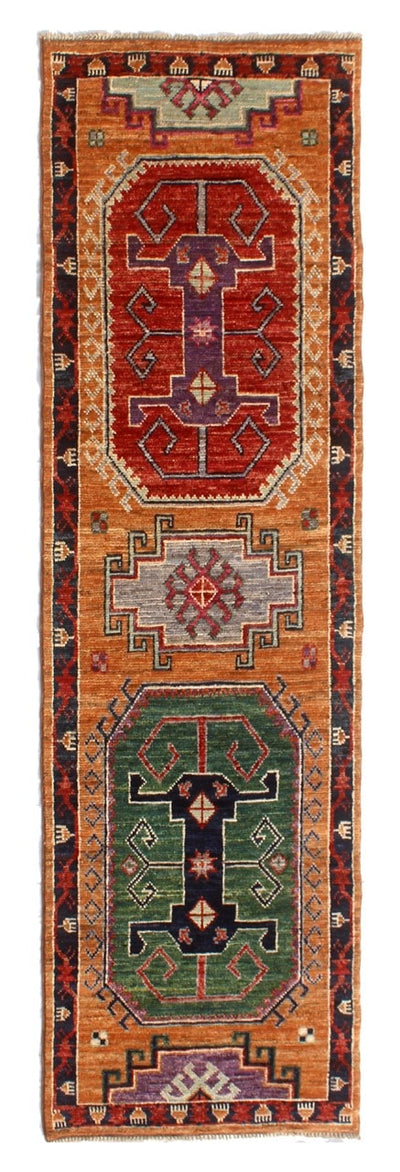 Tappeto Passatoia Kazak Classico, Arancione, fatto a mano, 300x90cm - CarpetLiving