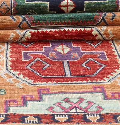 Tappeto Passatoia Kazak Classico, Arancione, fatto a mano, 300x90cm - CarpetLiving