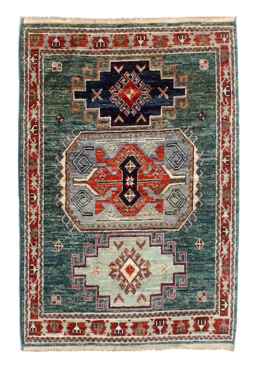 Classic Kazak carpet, Green, handmade, 200x151cm