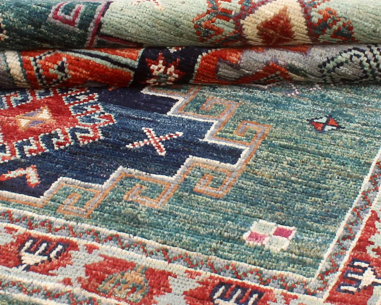 Classic Kazak carpet, Green, handmade, 200x151cm