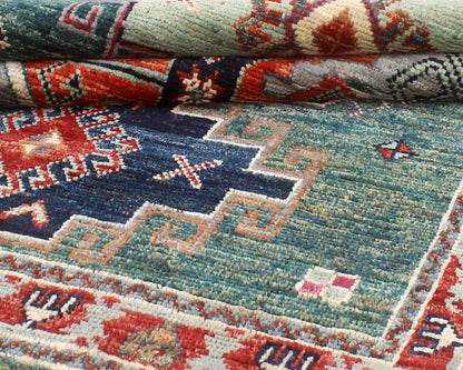 Tappeto Kazak Classico, Verde, fatto a mano, 200x151cm