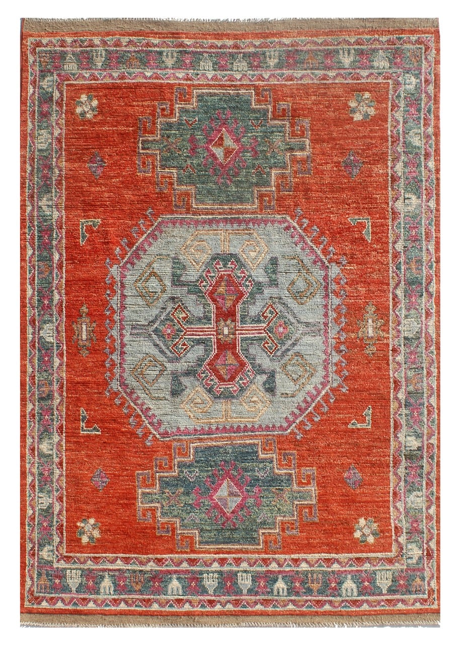 Classic Kazak carpet, Orange, handmade, 271x180cm