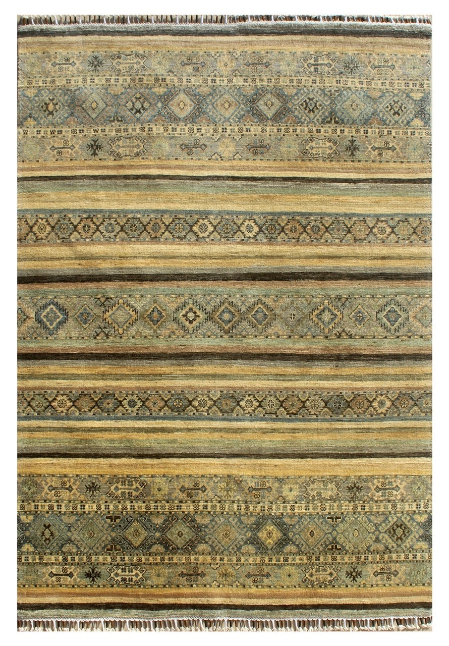 Afghan wool carpet yellow, handmade 195x148cm
