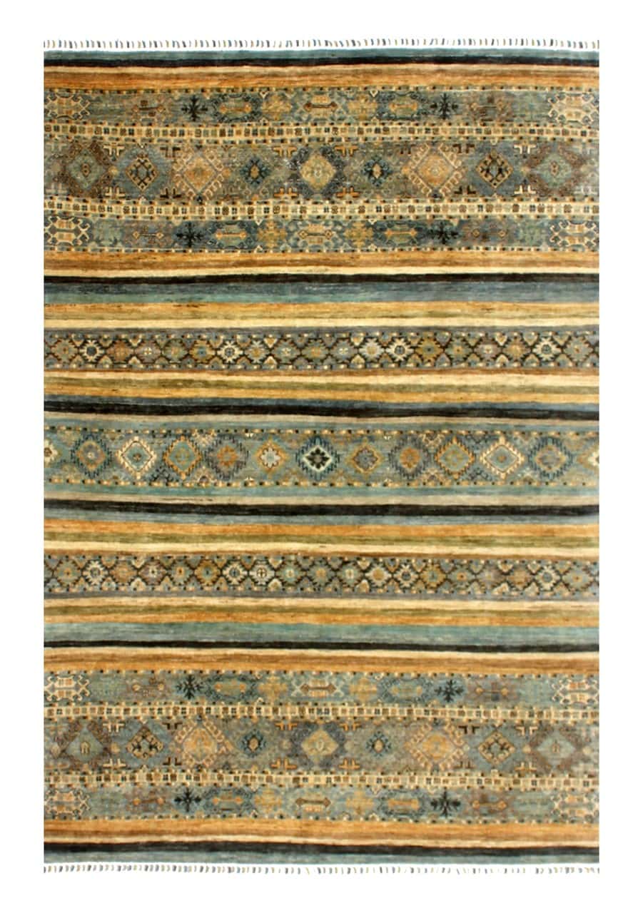 Afghan wool carpet yellow, handmade 240x176cm