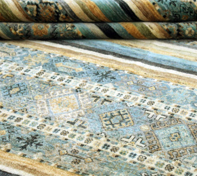 Tappeto Afghan giallo in lana, fatto a mano 240x176cm - CarpetLiving