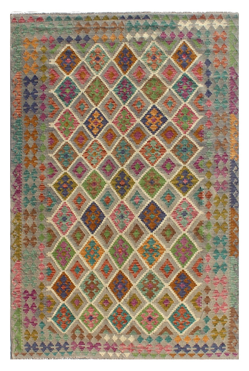 Tappeto Kilim Kaudani Afghan fatto a mano multicolore 298x201cm