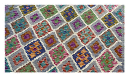 Tappeto Kilim Kaudani Afghan fatto a mano multicolore 298x201cm