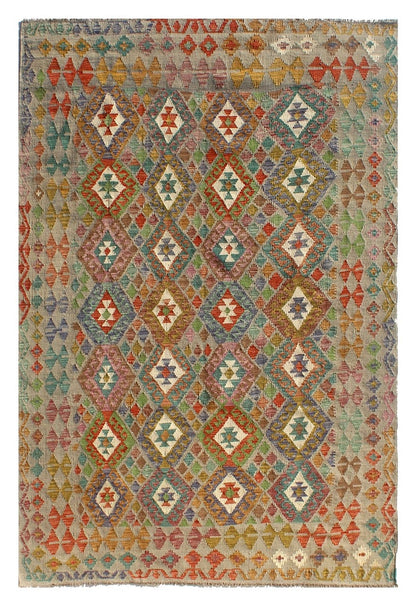 Tappeto Kilim Kaudani Afghan fatto a mano multicolore 297x201cm