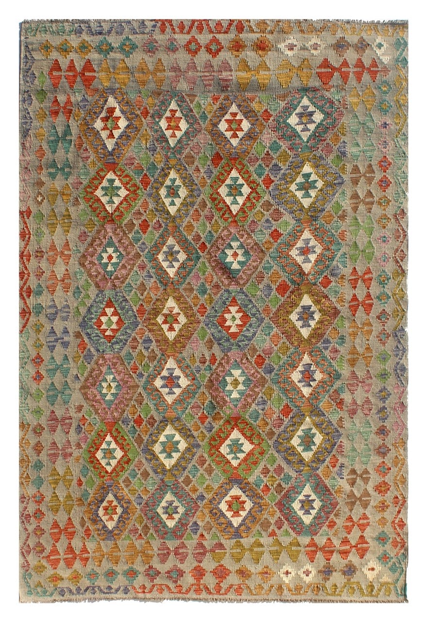 Tappeto Kilim Kaudani Afghan fatto a mano multicolore 297x201cm