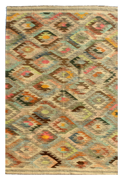 Tappeto Kilim Kaudani Afghan fatto a mano multicolore 298x202cm