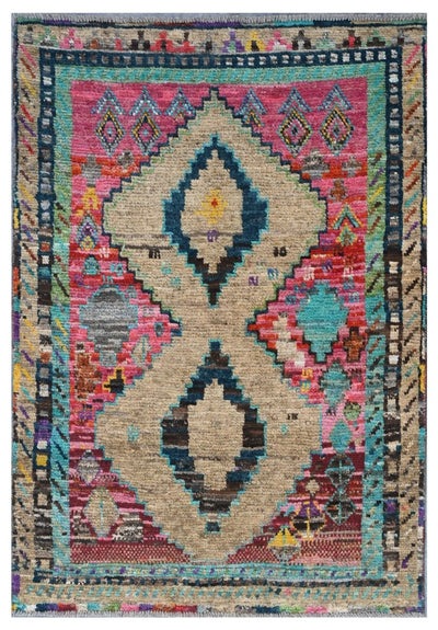 Taimany - Tappeto Tribale in Lana Multicolore - Fatto a Mano 136x93cm