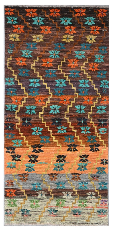 Taimany - Tappeto Tribale in Lana Multicolore - Fatto a Mano 195x87cm - CarpetLiving