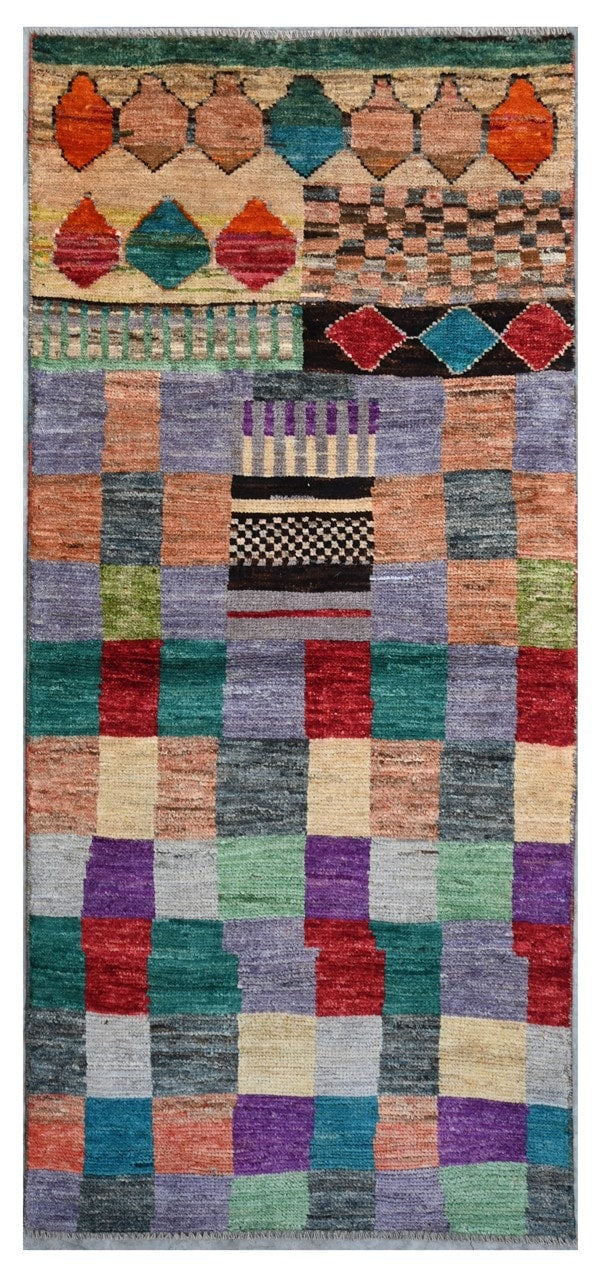 Taimany - Multicolor Tribal Wool Rug - Hand-Knotted 185x79cm