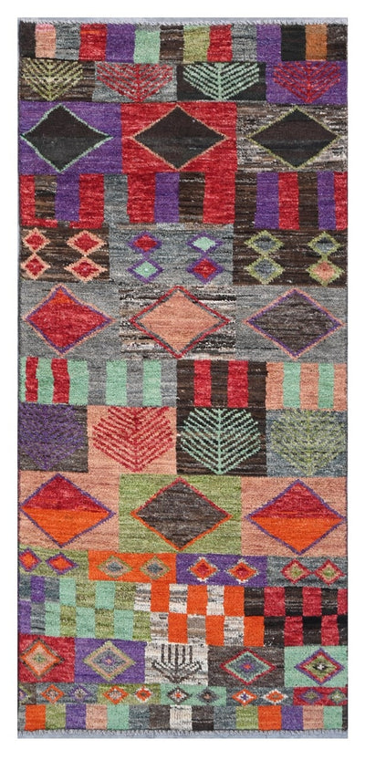 Taimany - Tappeto Tribale in Lana Multicolore - Fatto a Mano 198x82cm - CarpetLiving