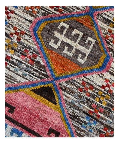 Taimany - Tappeto Passatoia Tribale in Lana Multicolore - Fatto a Mano 303x73cm