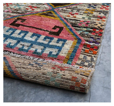Taimany - Tappeto Passatoia Tribale in Lana Multicolore - Fatto a Mano 303x73cm