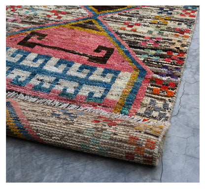 Taimany - Multicolor Tribal Wool Runner Rug - Hand-Knotted 303x73cm