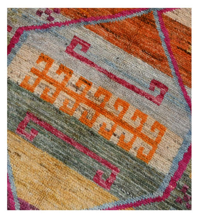 Taimany - Tappeto Passatoia Tribale in Lana Multicolore - Fatto a Mano 303x87cm