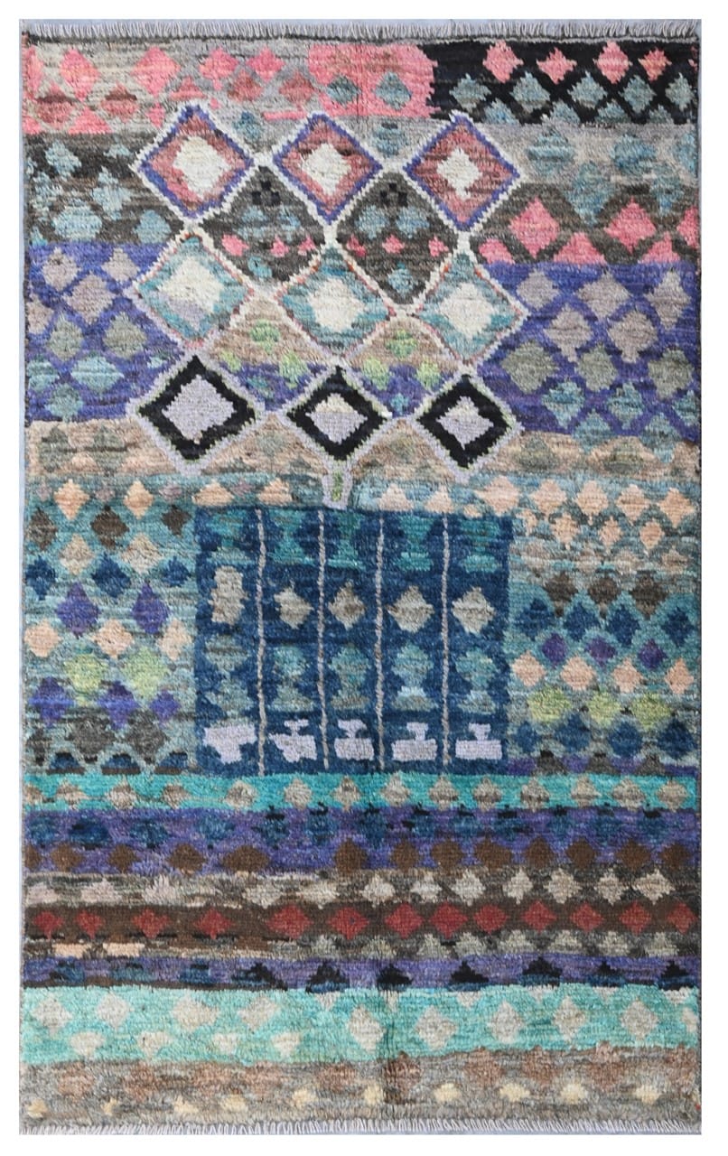 Taimany - Multicolor Tribal Wool Rug - Hand-Knotted 134x80cm