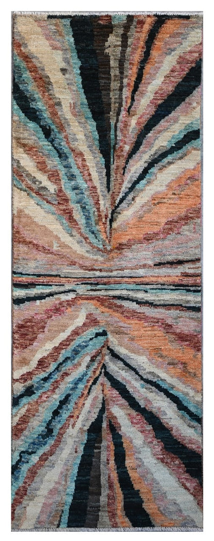 Taimany - Multicolor Tribal Wool Rug - Hand-Knotted 249x85cm