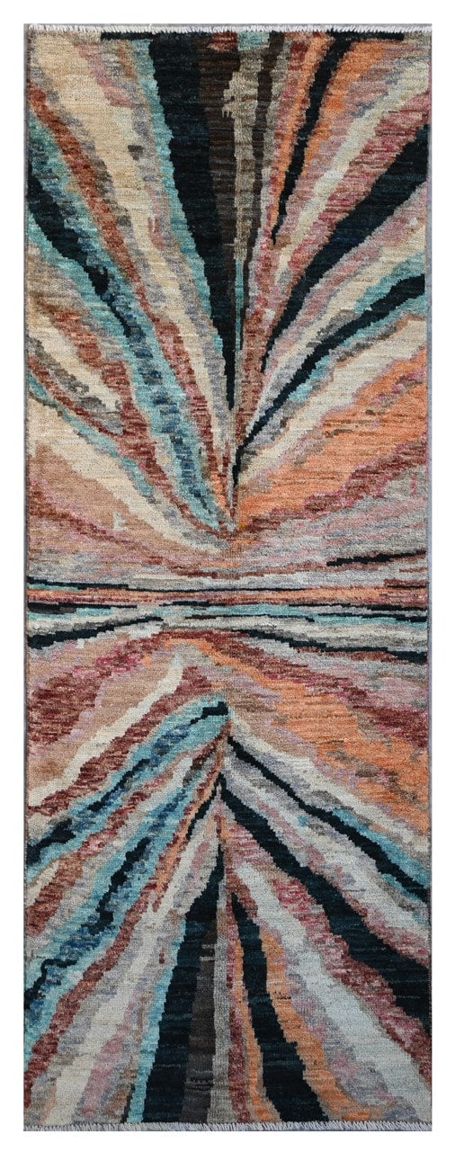 Taimany - Multicolor Tribal Wool Rug - Hand-Knotted 249x85cm