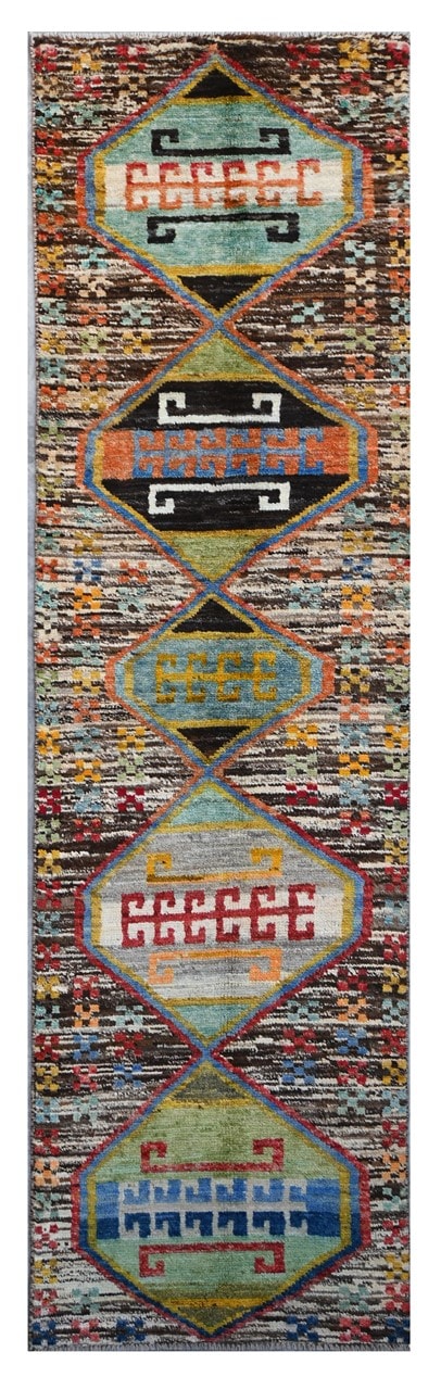 Taimany - Multicolor Tribal Wool Runner Rug - Hand-Knotted 303x74cm