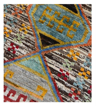 Taimany - Tappeto Passatoia Tribale in Lana Multicolore - Fatto a Mano 303x74cm