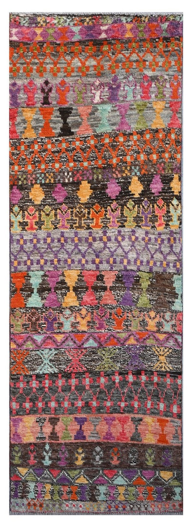 Taimany - Tappeto Passatoia Tribale in Lana Multicolore - Fatto a Mano 248x78cm - CarpetLiving