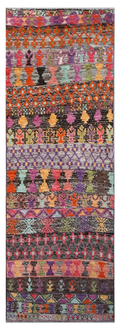 Taimany - Multicolor Tribal Wool Runner Rug - Hand-Knotted 248x78cm
