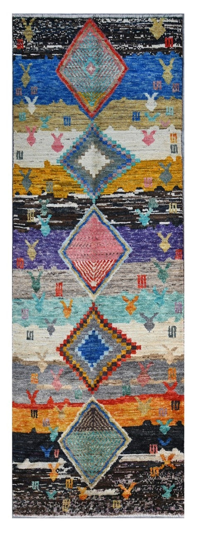 Taimany - Tappeto Passatoia Tribale in Lana Multicolore - Fatto a Mano 250x80cm - CarpetLiving