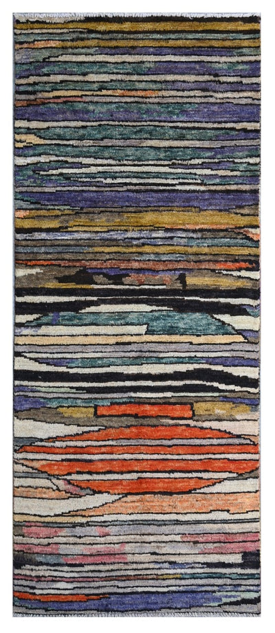 Taimany - Tappeto Tribale in Lana Multicolore - Fatto a Mano 201x77cm