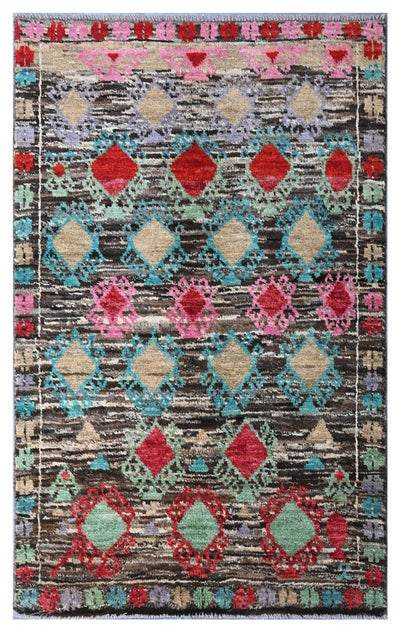 Taimany - Tappeto Tribale in Lana Multicolore - Fatto a Mano 142x86cm