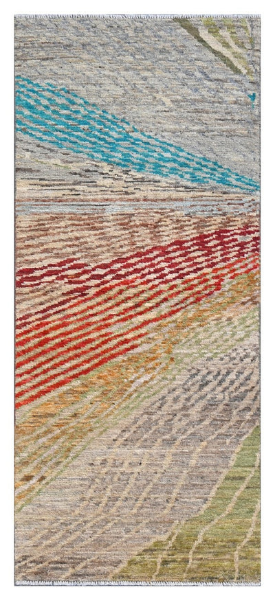 Taimany - Tappeto Tribale in Lana Multicolore - Fatto a Mano 203x83cm