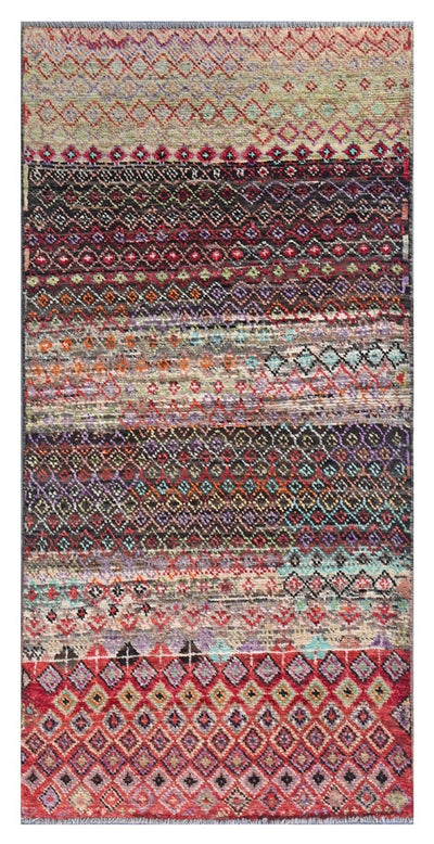 Taimany - Tappeto Tribale in Lana Multicolore - Fatto a Mano 178x84cm