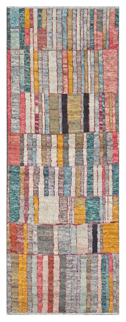 Taimany - Multicolor Tribal Wool Rug - Hand-Knotted 242x84cm