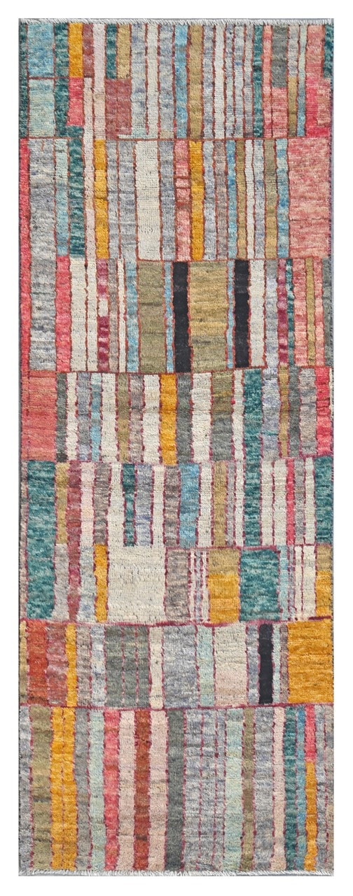 Taimany - Multicolor Tribal Wool Rug - Hand-Knotted 242x84cm