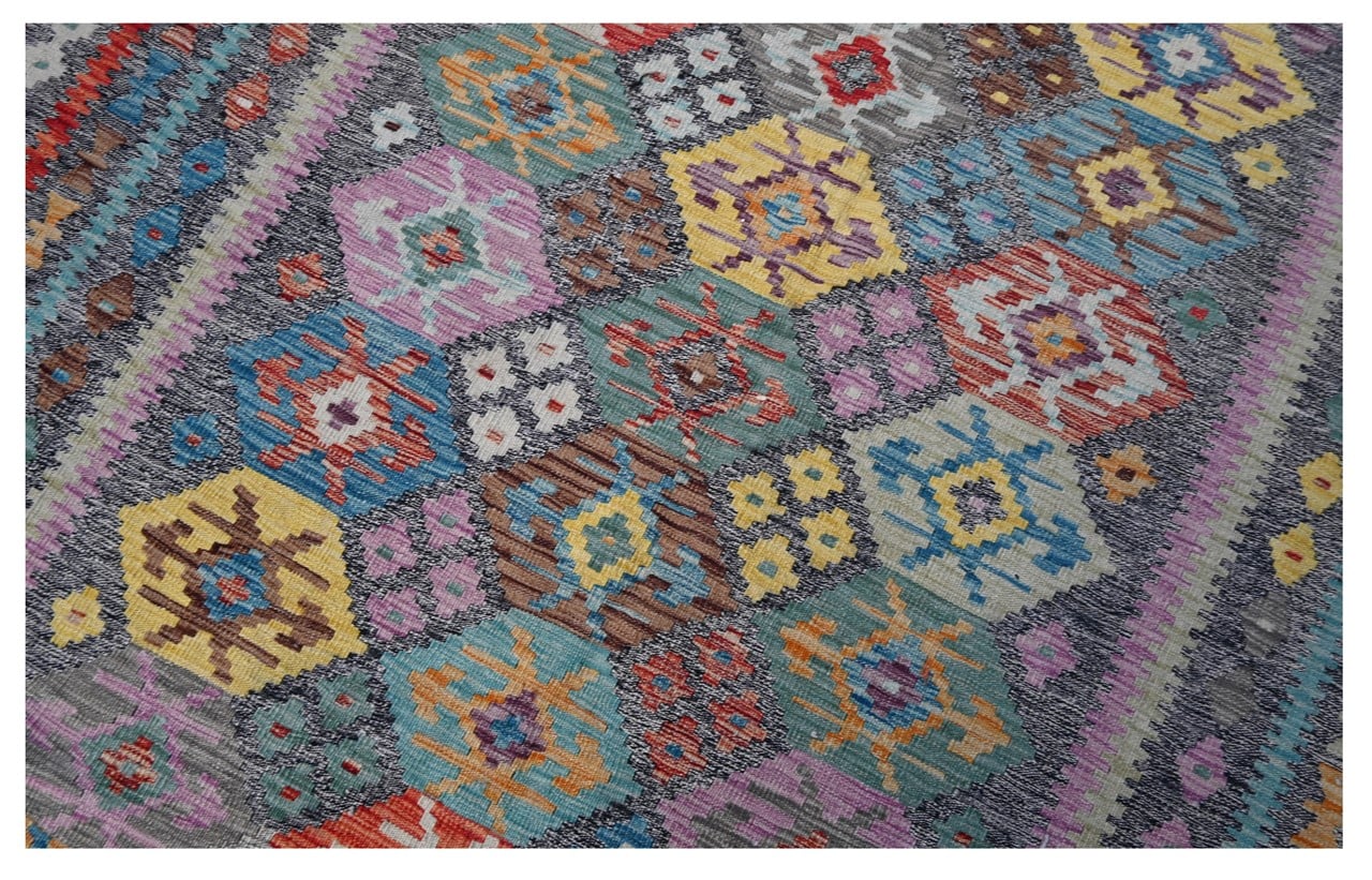 Tappeto Kilim Kaudani Afghan fatto a mano multicolore 296x239cm