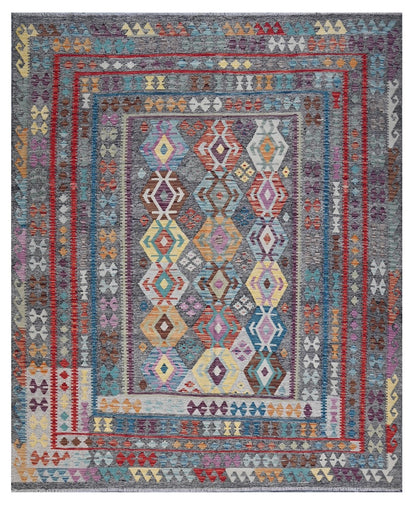 Tappeto Kilim Kaudani Afghan fatto a mano multicolore 300x253cm