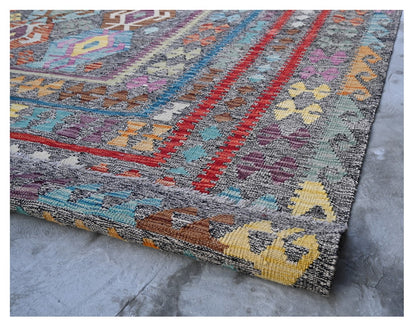 Tappeto Kilim Kaudani Afghan fatto a mano multicolore 300x253cm