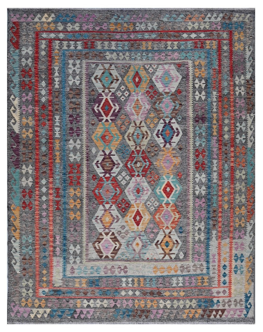 Tappeto Kilim Kaudani Afghan fatto a mano multicolore 299x256cm