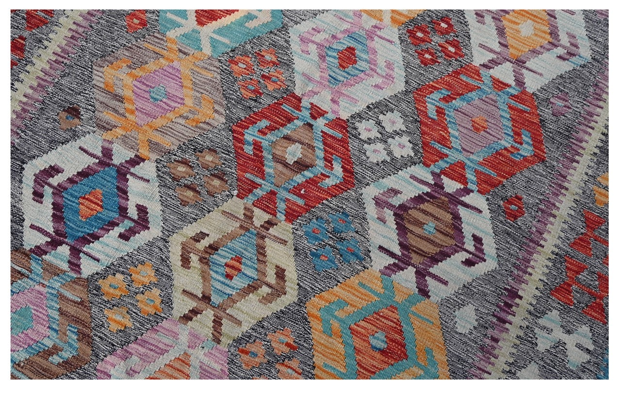 Tappeto Kilim Kaudani Afghan fatto a mano multicolore 299x256cm