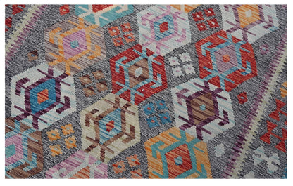 Tappeto Kilim Kaudani Afghan fatto a mano multicolore 299x256cm